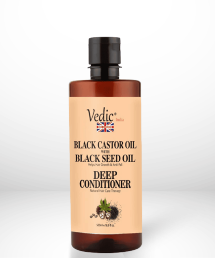 Vedic London Black Castor Oil with Black Seed Oil Deep Conditioner - 500ml | Natural Hair Care Therapy for Hair Growth, Anti-Hair Fall, and Deep Nourishment | Vegan, Cruelty-Free, and Eco-Friendly Conditioner for Stronger, Healthier Hair